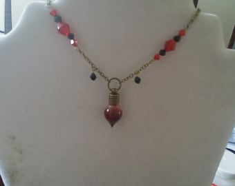 Vampire blood vial necklace. Halloween costume necklace. Blood vial necklace with 20 inch chain and red and black crystals