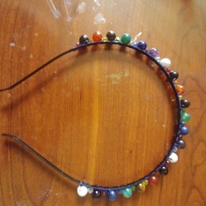 Rainbow chakra crystal wire wrapped headband. Healing crystals handmade