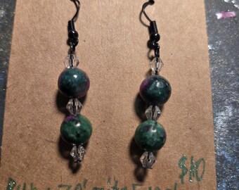 Ruby zoizite crystal drop earrings