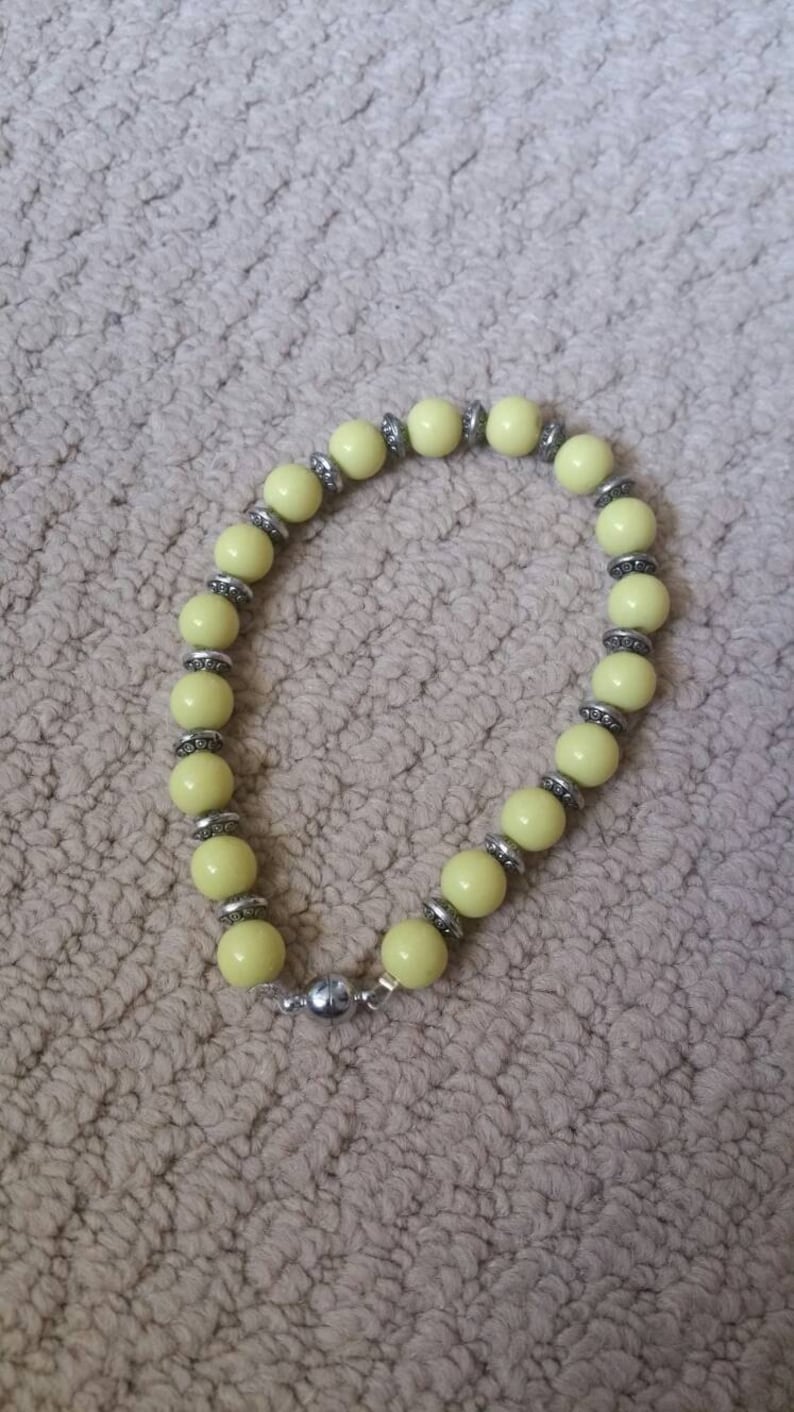yellow beacelet silver beads magnetic clasps silver bracelet magnetic bracelet Yellow bead
