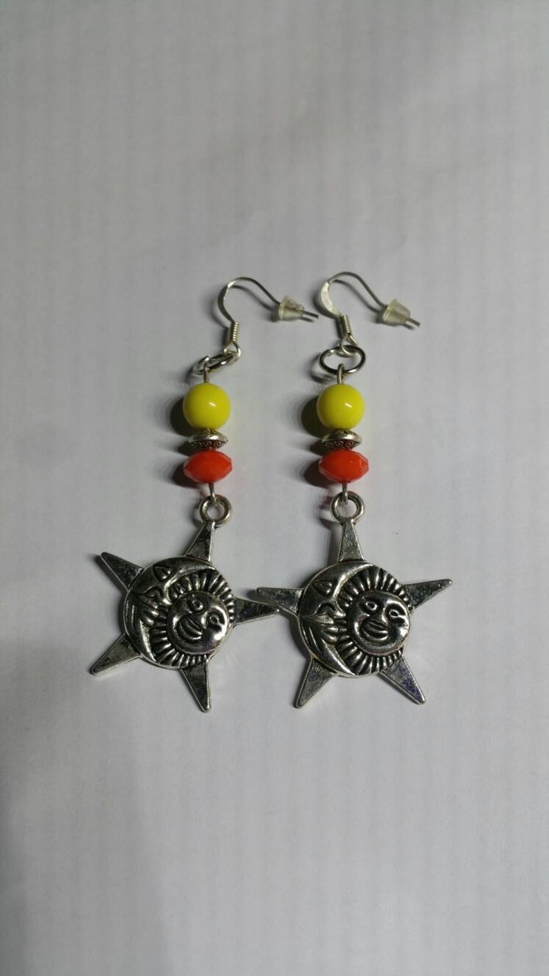 orange beads orange earrings sun and moon earrings yellow beads Sun and moon yellow earrings silver earrings