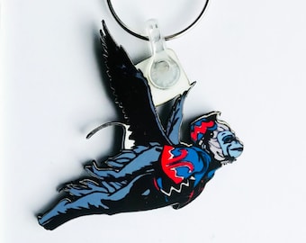 Flying Monkey keyring, pin badge and (new) large magnet. Can be Personalised.