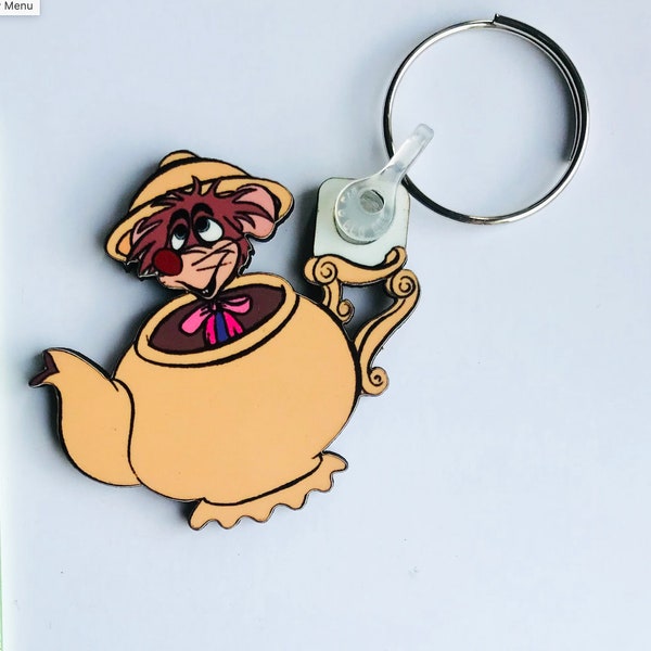 Dormouse Alice In Wonderland keyring, pin badge and (new) large magnet.  Can be Personalised.