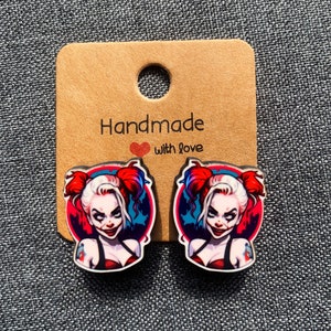 Harley Quinn Stud Earrings- Unique and Intricately Cut earrings.