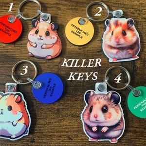 Collection hamster de porte-clés, épingles et aimants pour réfrigérateur - Fait main et personnalisable.