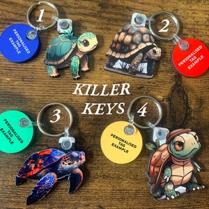 Tortoise/ Turtle Collection of Keyrings, Pins and Fridge Magnets - Handmade and can be personalised.