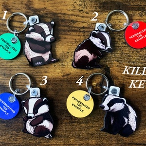 Badger Collection of Keyrings, Pins and Fridge Magnets - Handmade and can be personalised.