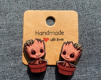 Baby Groot Stud Earrings- Unique and Intricately Cut earrings.