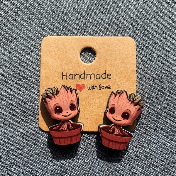 Baby Groot Stud Earrings- Unique and Intricately Cut earrings.