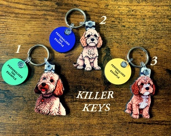 Cavapoo Collection of Keyrings, Pins and Fridge Magnets - Handmade and can be personalised.