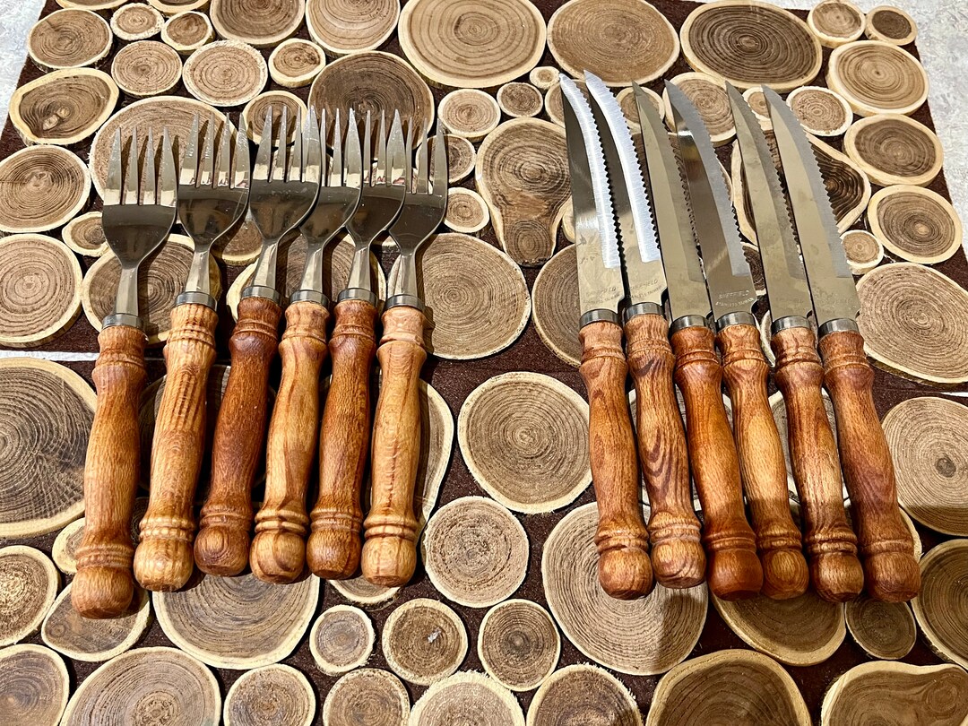 Vintage Wooden Handle Knives Forks Made in Japan, Dining and Serving