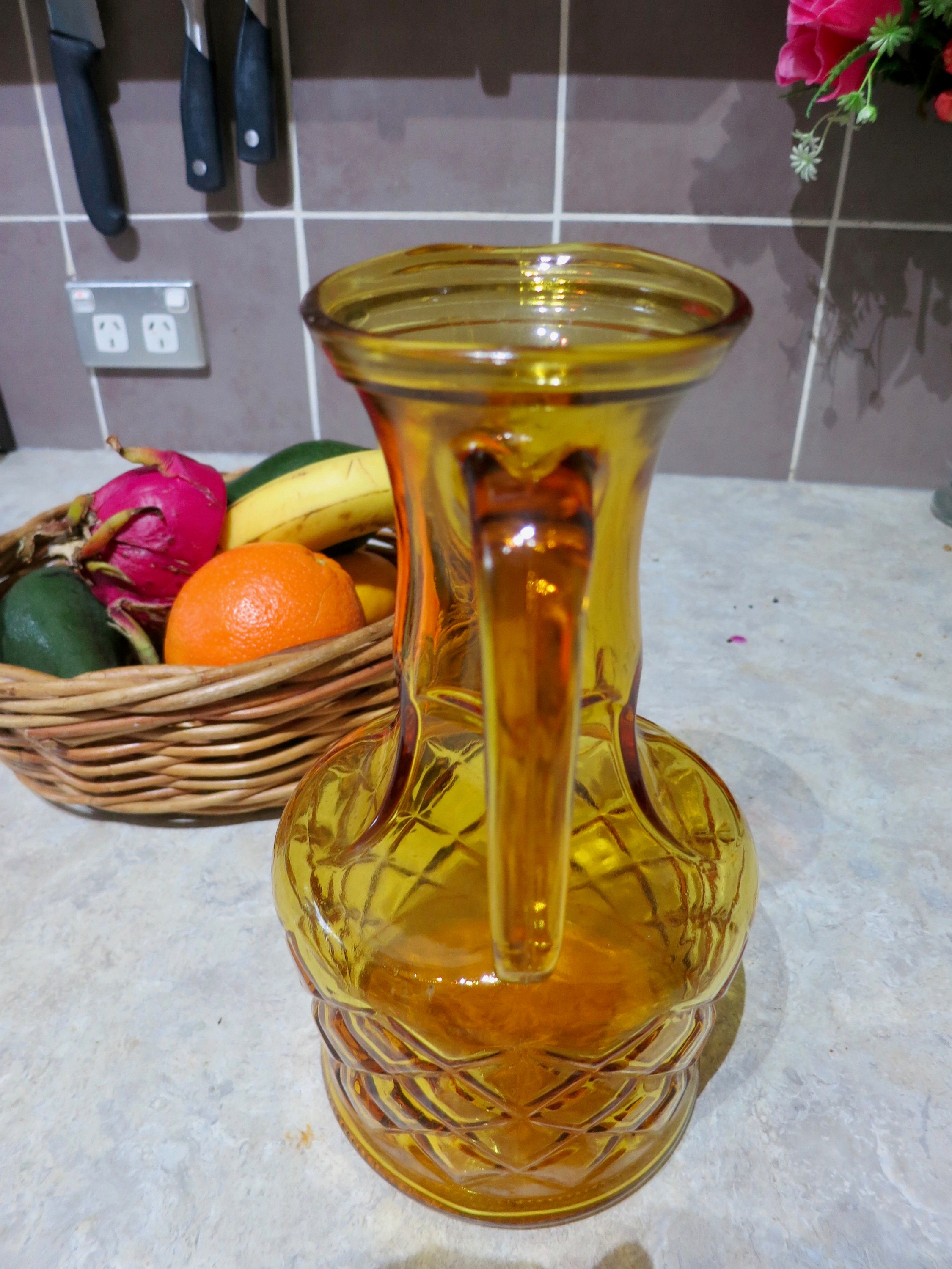 Vintage amber glass jug or vase pressed glass vase jug Etsy