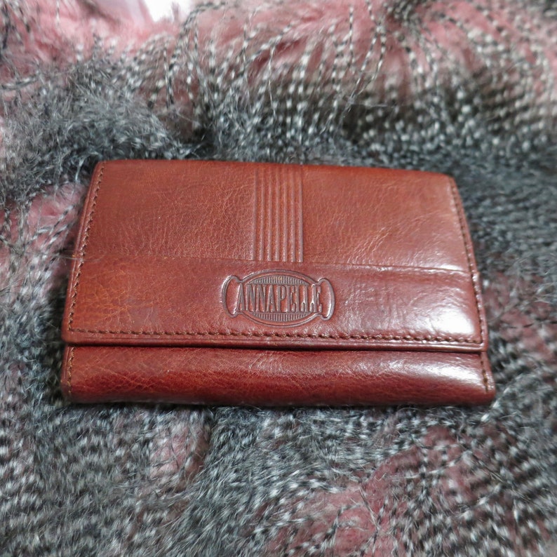 Small chestnut leather purse Annapelle tri-fold wallet | Etsy