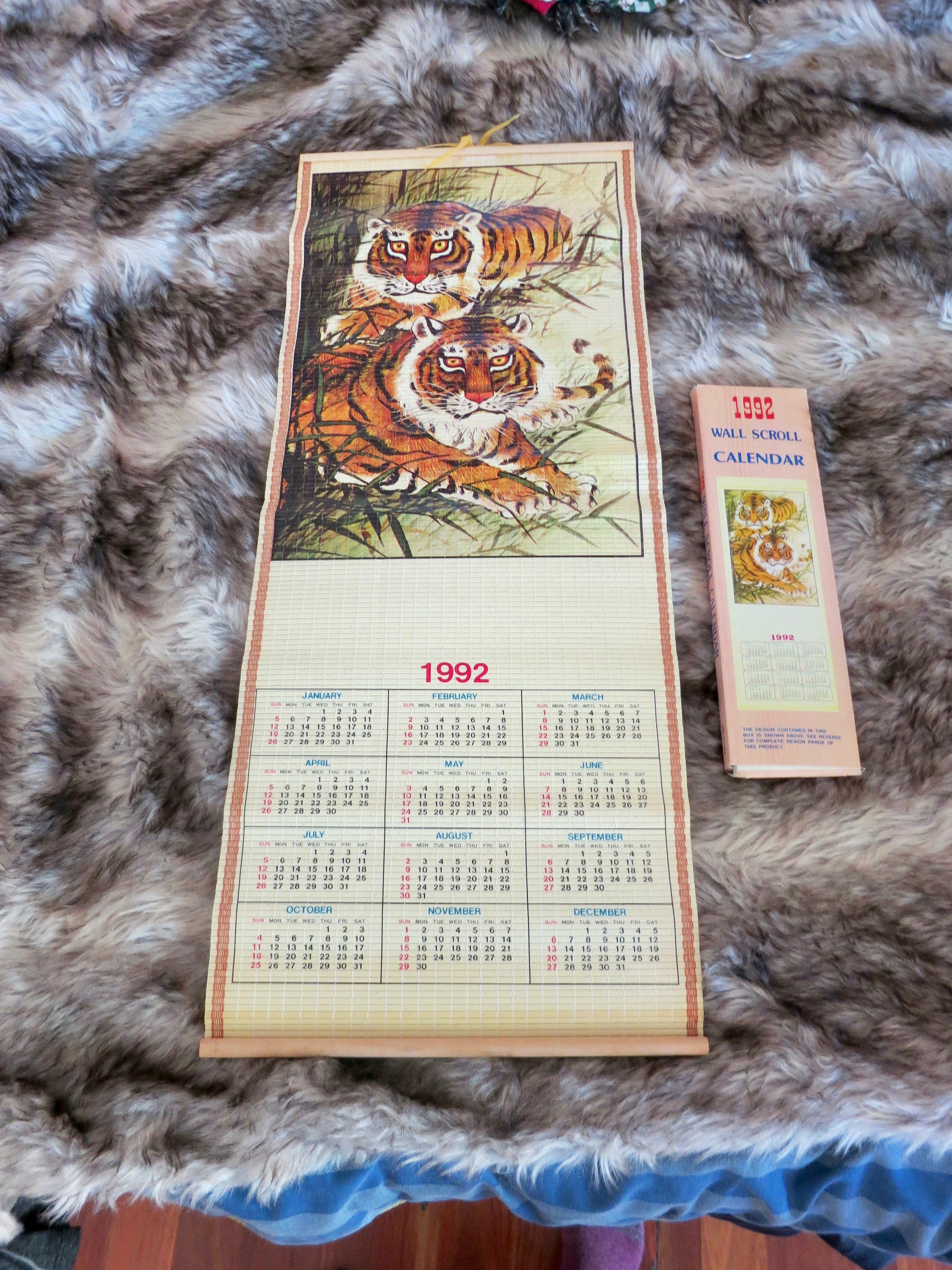1992 Wall Scroll Calendars tigers vintage calendar bamboo Etsy