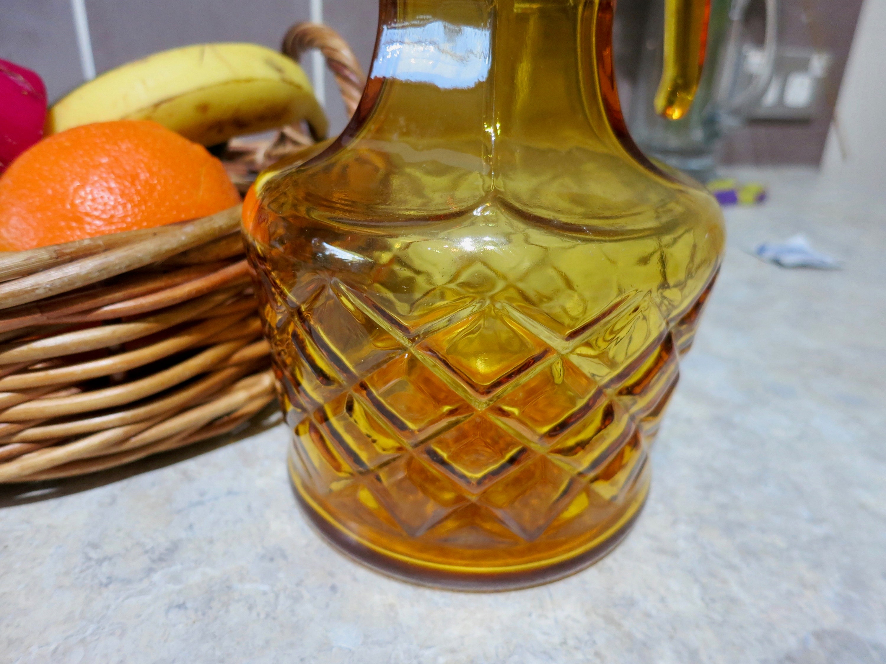 Vintage amber glass jug or vase pressed glass vase jug Etsy
