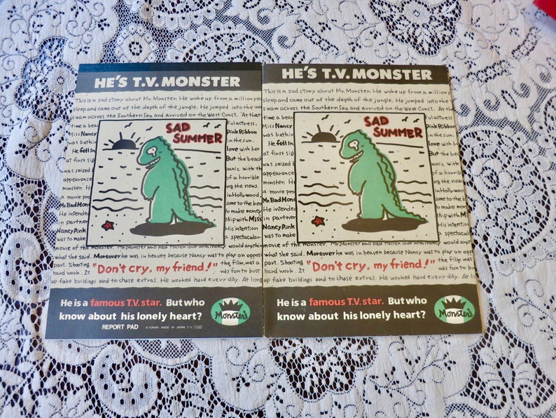 Souvenir TV Monster Books Japan 1980s Exercise Books Paper Ephemera Advertising Memorabilia Letter Writing Pad