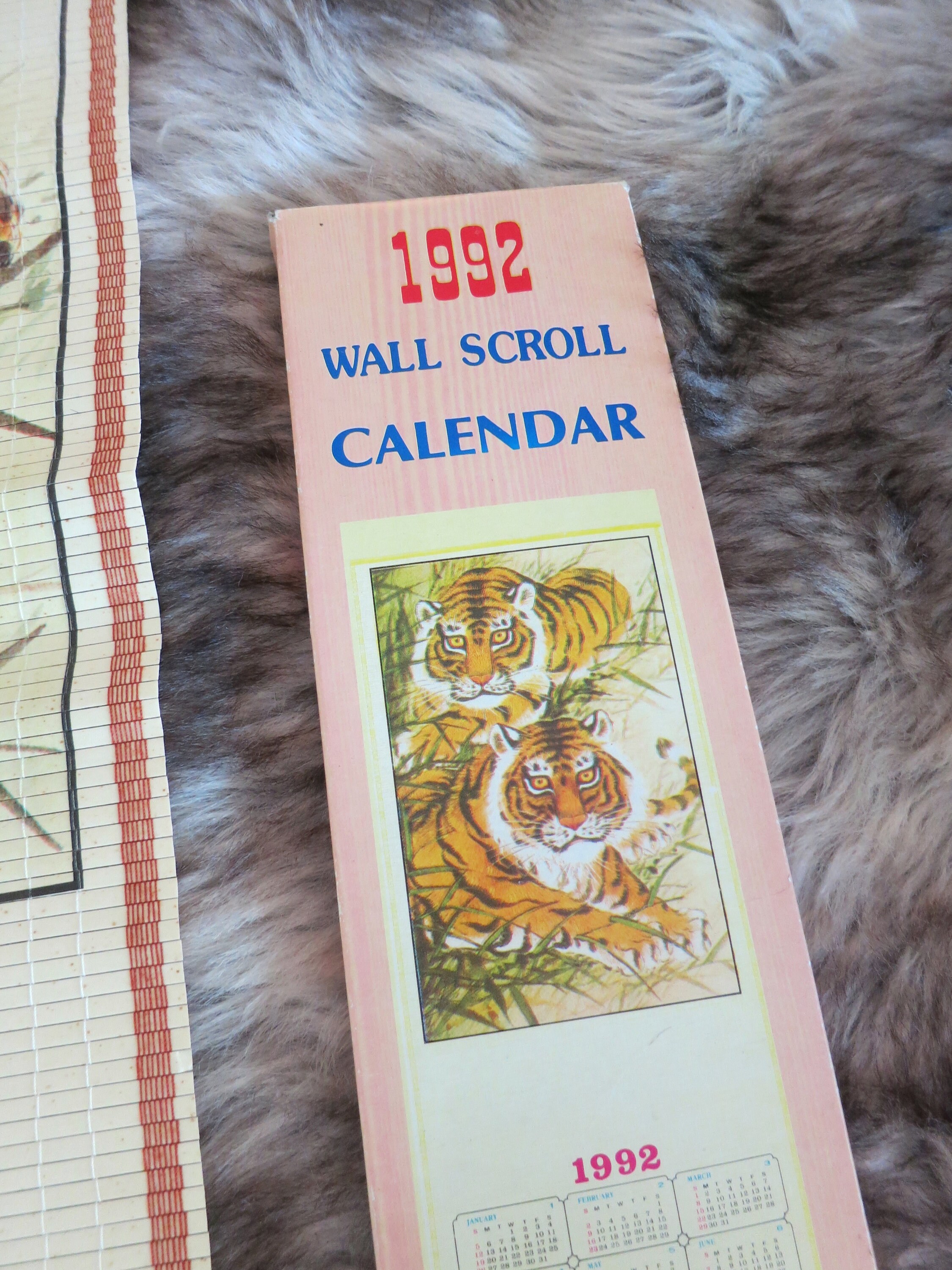 1992 Wall Scroll Calendars tigers vintage calendar bamboo Etsy