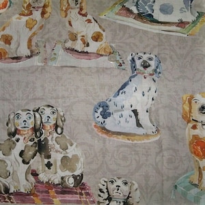 KRAVET COUTURE SPANIEL Dogs Linen Toile Fabric 10 yards Taupe Multi