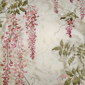 COLEFAX & FOWLER WISTERIA Embroidered Silk Fabric 10 Yards Rose Green Cream