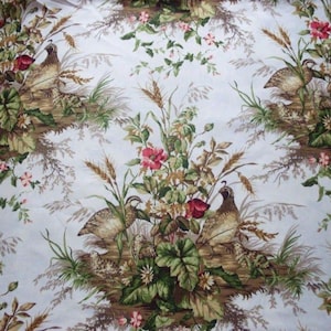 SCALAMANDRE EDWIN&#39;S COVEY Quail Bird Linen Toile Fabric 10 Yards White Multi