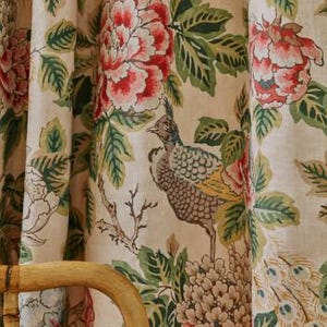 COLEFAX & FOWLER Lovely Birds Floral Linen Print Fabric 10 Yards Pink Green Multi