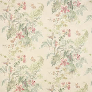 COLEFAX & FOWLER CALLISTA Ferns Butterflies Linen Fabric 10 Yards Pink Green Multi