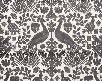 SCHUMACHER MIRRORED PEACOCKS & Floral Cut Velvet Fabric 10 Yards Carbon Gray