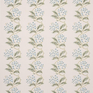 COLEFAX & FOWLER Scrolling Dainty Leaves and Blossoms Print Linen Fabric 10 Yards Blue green