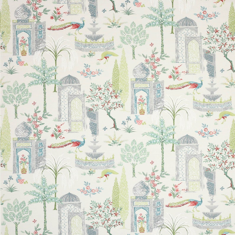 JANE CHURCHILL PERSIAN Grove Cotton Fabric 10 Yards Green Aqua Etsy