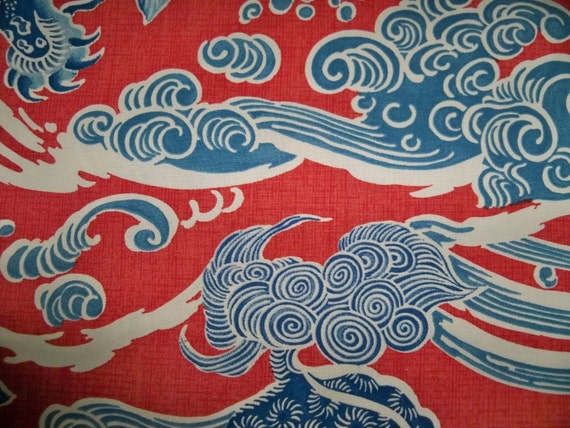 BRUNSCHWIG & FILS Chinoiserie SHISHI Dog Toile Fabric 10 Yards Red