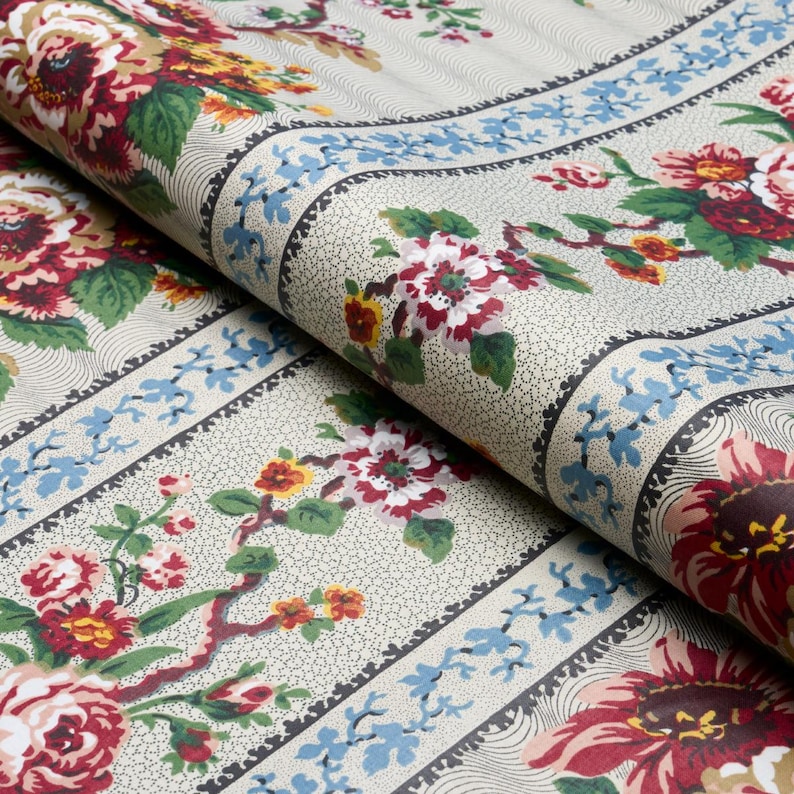 SCHUMACHER Victorian Romantic Floral Stripe Chintz Cotton Fabric 10 ...