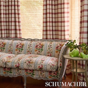 SCHUMACHER Victorian Romantic Floral Stripe Chintz Cotton Fabric 10 Yards Rose