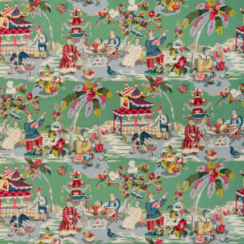 BRUNSCHWIG & FILS Xian French Chinoiserie Toile Fabric 10 Yards Jade ...