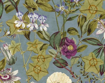 LEE JOFA KRAVET Botanical Wildflowers Foilage Velvet Fabric 10 Yards Slate Purple Multi