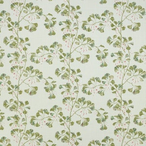 COLEFAX & FOWLER Dainty Leaves and Blossoms Linen Fabric 10 Yards Aqua