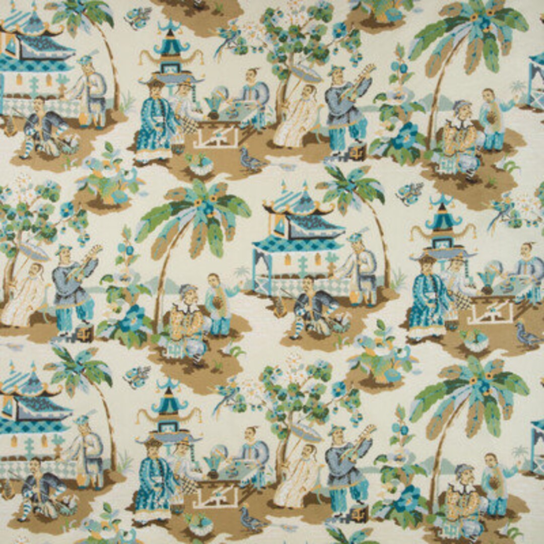 BRUNSCHWIG & FILS Xian French Chinoiserie Toile Linen Fabric 3