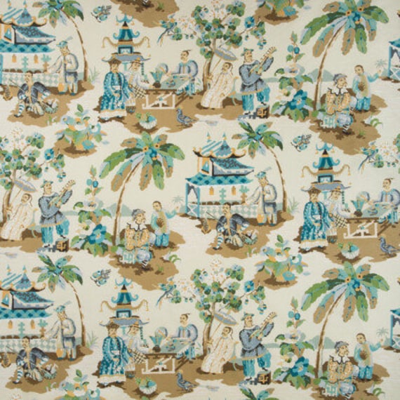 BRUNSCHWIG & FILS Xian French Chinoiserie Toile Linen Fabric