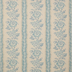 COLEFAX & FOWLER French Country Floral Stripes Cotton Fabric 10 Yards Cream Aqua