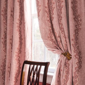 COWTAN & TOUT Babette Embroidered Leaves Scrolls Stripes Linen Fabric 10 Yards Terrracotta