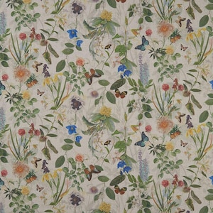 CLARKE & CLARKE Botanical Garden Flowers Butterflies Cotton Print Fabric 10 Yards Linen Multi