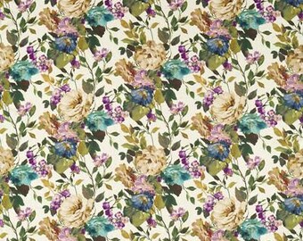 CLARKE & CLARKE Shabby Roses Scrolls Linen Fabric 10 Yards Amethyst Multi