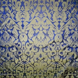 SILK LOOM MARSEILLE Silk Damask Jacquard Fabric 10 Yards Brass on Nile Blue