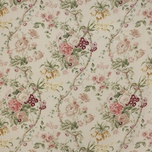 COLEFAX & FOWLER Rosey Floral Scrolls Linen Fabric 10 Yards Pink Green Multi