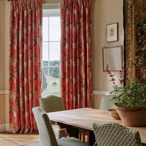 COLEFAX & FOWLER Hanging Floral Embroidered Linen Fabric 10 Yards Red Multi