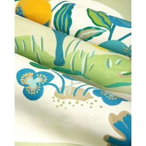 BRUNSCHWIG & FILS Pomelo Fruit Floral Linen Cotton Print Fabric 10 Yards Marine Multi