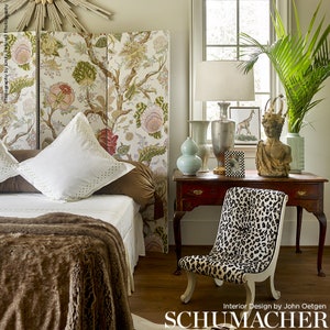 SCHUMACHER INDIAN ARBRE Jacobean Linen Fabric 10 yards Spring Green Rose Multi