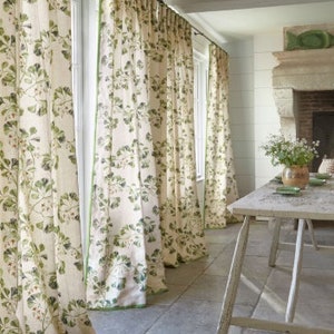 COLEFAX & FOWLER Dainty Leaves and Blossoms Linen Fabric 10 Yards Forest green