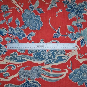 BRUNSCHWIG & FILS Chinoiserie SHISHI Dog Toile Fabric 10 Yards Red Blue