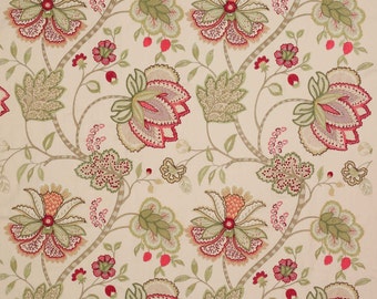 COLEFAX & FOWLER JACOBEAN Baptista Embroidered Linen Fabric 10 Yards Rose Green Cream