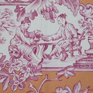 MANUEL CANOVAS Chinoiserie Medallions Organic Cotton Toile Fabric 10 Yards Abricot